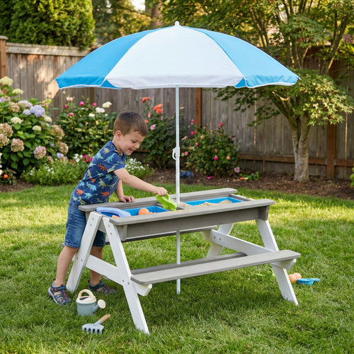 3-In-1 Kids Outdoor Wooden Picnic Table With Umbrella, Convertible Sand & Water, ASTM & CPSIA Certification Home Essentials
