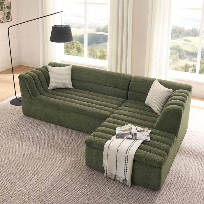 Upholstered L-Shaped Modular Sectional Sofa With Chaise, Wave-Shaped Armrest Home Essentials