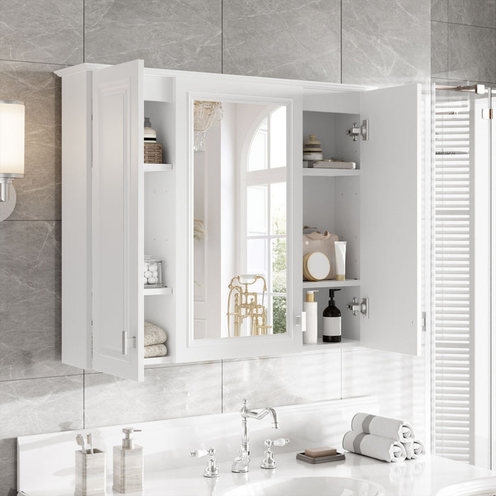 Wall Mounted Mirror Cabinet With 5 Adjustable Shelves, Rectangular Storage For Bathroom - White Hearth and Haven