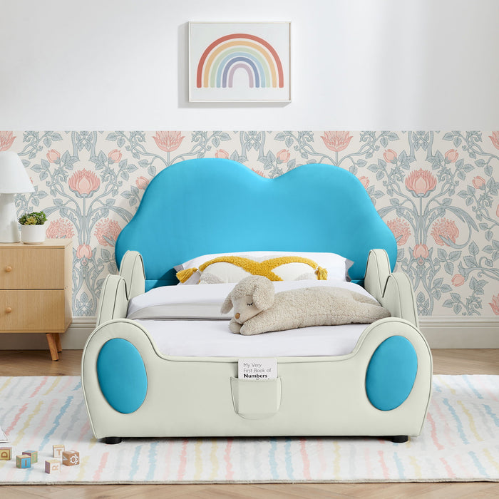Cute Cloud Shape Bed With Guardrails Cartoon Design, Storage Pocket Home Essentials