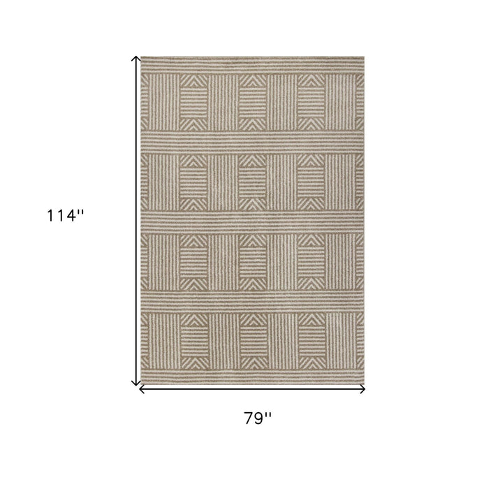 7' X 9' Geometric Indoor / Outdoor Area Rug - Beige / Ivory