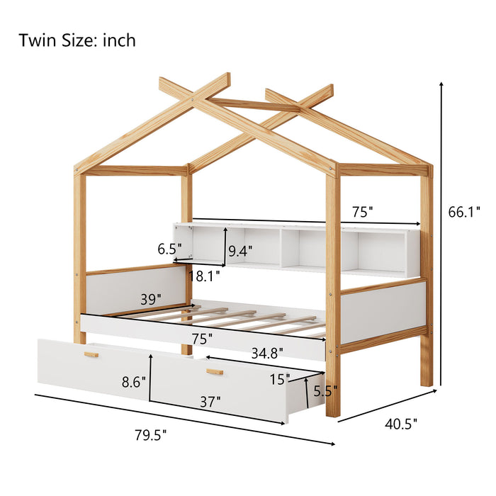 House Bed With Bookshelf Storage Hearth and Haven