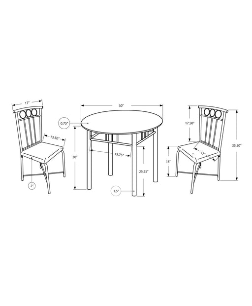 3 Pieces Dining Table Set, Small, Round, Contemporary & Modern 8th Street