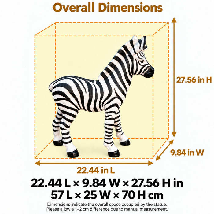 Standing Zebra Garden Statue, Animal Sculpture With 2 Ground Stakes For Outdoor Decor - Black White Daily Nest