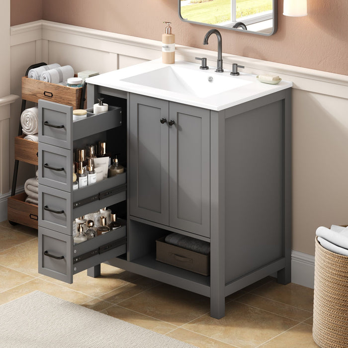 Bathroom Vanity With Sink Top, Bathroom Vanity Cabinet With 2 Doors And 2 Drawers, Open Shelf Hearth and Haven