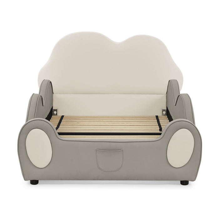 Cute Cloud Shape Bed With Guardrails Cartoon Design, Storage Pocket Home Essentials