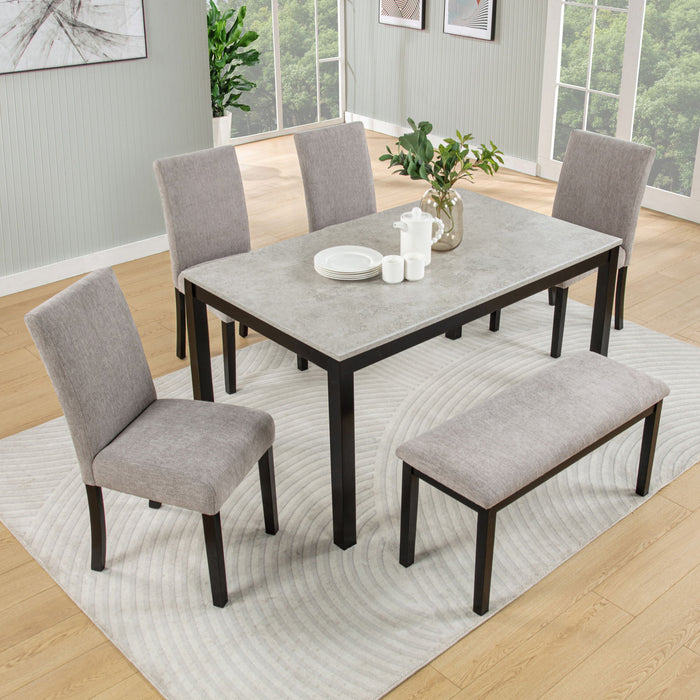 6 Piece Dining Table Set With Bench And Chairs Home Essentials