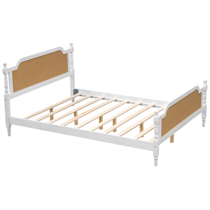 Traditional Style Rattan Bed Frame, No Box Spring Needed