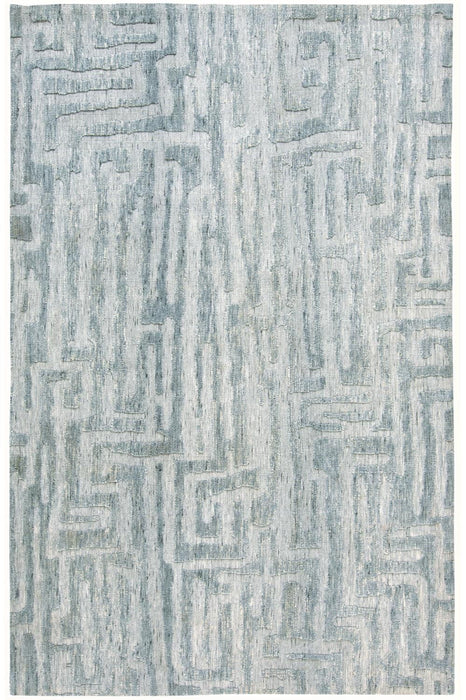 Geometric Distressed Stain Resistant Area Rug - Blue Ivory And Gray - 5' X 8'