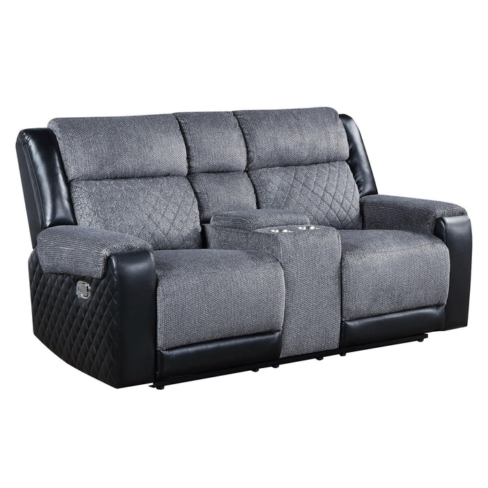 Faux Leather And Microfiber Manual Reclining Loveseat With Storage - Gray And Black