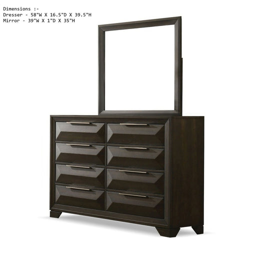 Dresser With Mirror Beveled Bracket Feet Handles 8 Drawers - Espresso Home Essentials