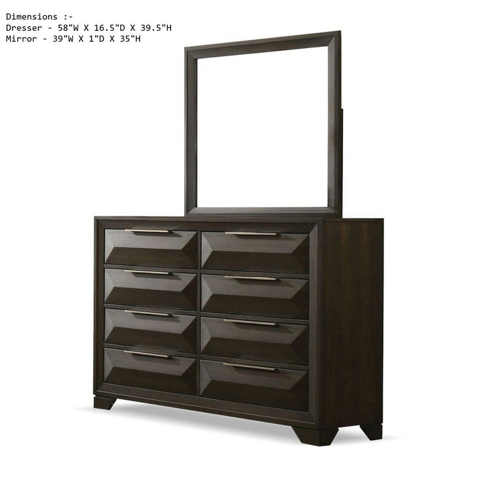 Dresser With Mirror Beveled Bracket Feet Handles 8 Drawers - Espresso Home Essentials
