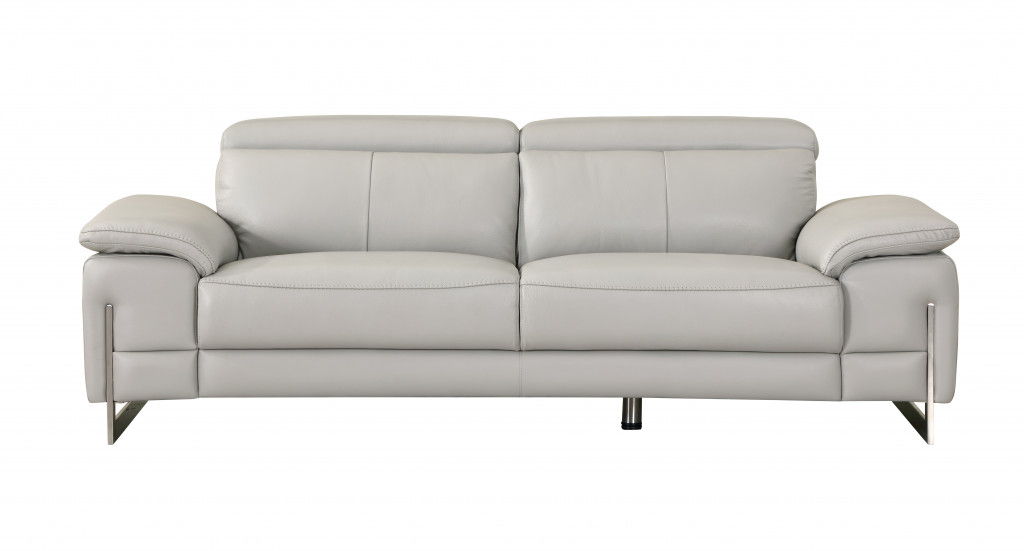 Sofa Italian Leather With Silver Legs - Light Gray