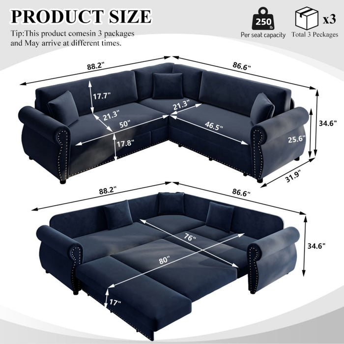 L-Shaped Sofa Couch With Pull-Out Bed Home Essentials