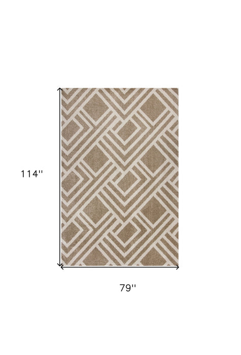 7' X 10' Machine Woven UV Treated Geometric Indoor / Outdoor Area Rug - Beige