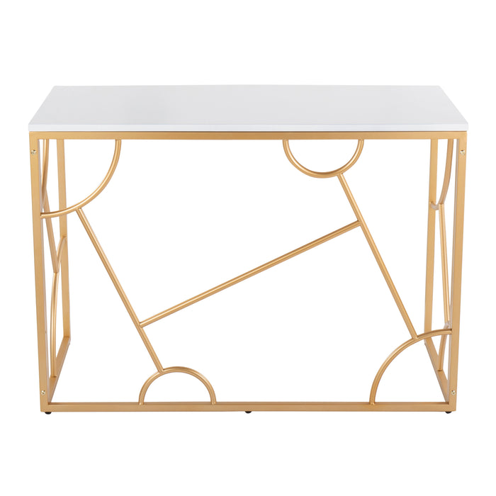 Constellation Contemporary Desk In Gold Metal And White Wood By Lumisource