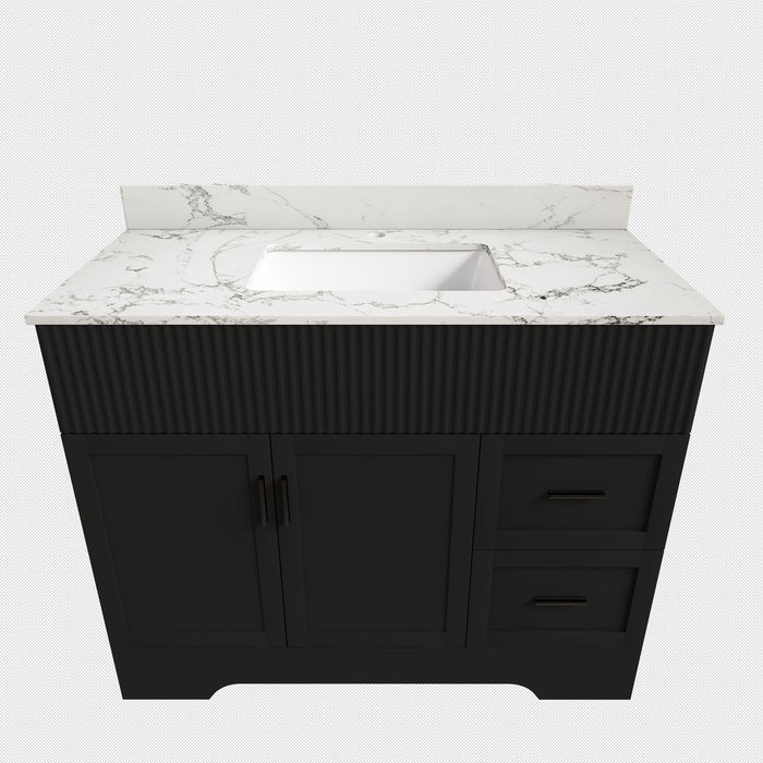 Bathroom Vanity Set, Fluted Cabinet, Soft Close Doors With Drawers, Single Faucet Hole, Sink Included - Black Home Essentials