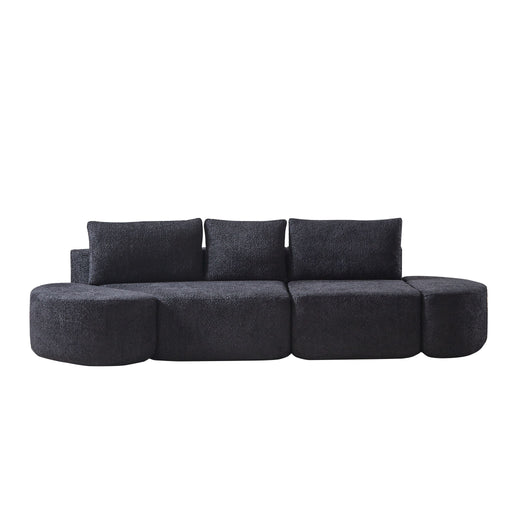 V - Shaped Modular Sofa Set & 3 Pillows And 2 Curved Ottomans For Living Rooms - Black Home Essentials
