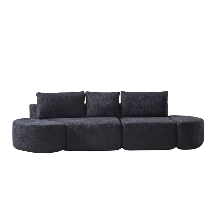 V - Shaped Modular Sofa Set & 3 Pillows And 2 Curved Ottomans For Living Rooms - Black Home Essentials