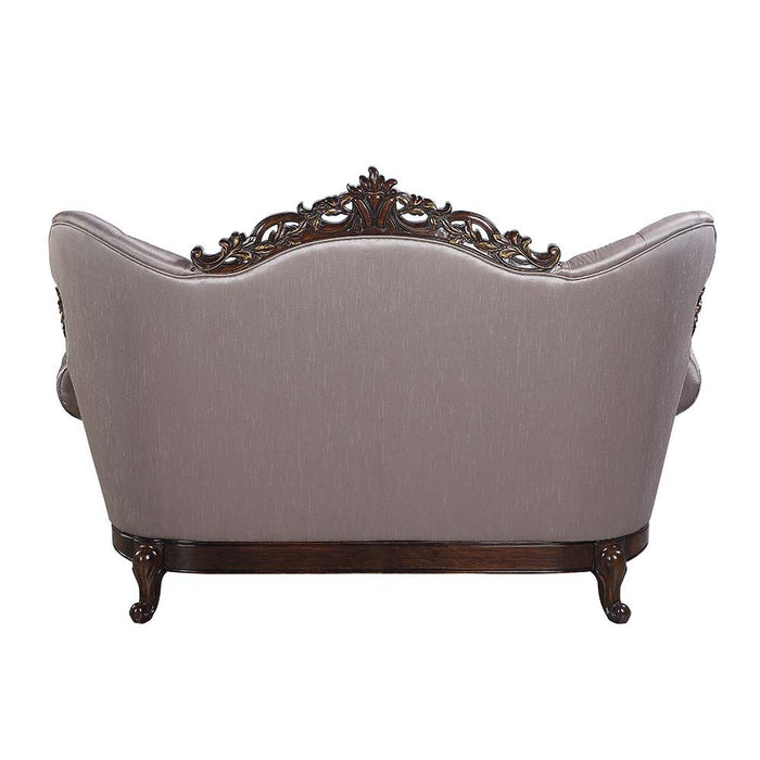 Benbek - Loveseat With 3 Pillows - Fabric & Antique Oak ACME