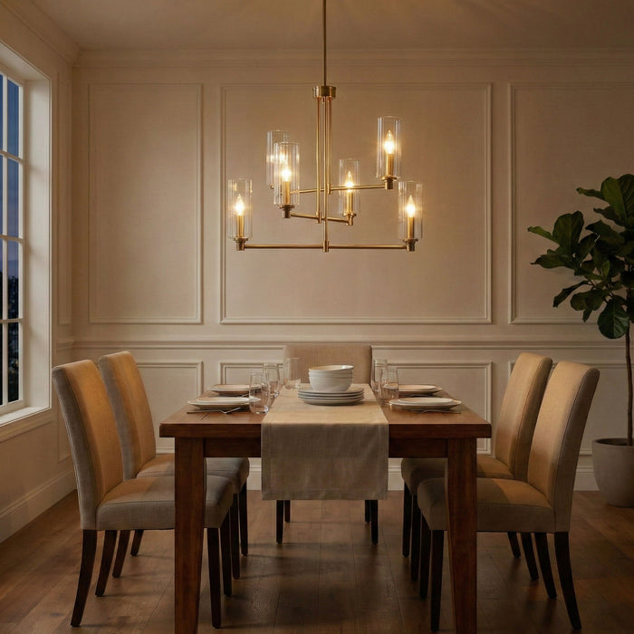 Timeless - 6 Lights Chandelier With Clear Ribbed Satin - Antique Brass / Clear / Gold Ashcroft Furniture
