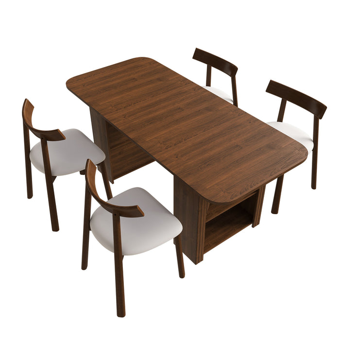 Dining Set With 4 Chairs, Table With Drawers & Open Shelf - Walnut Home Essentials
