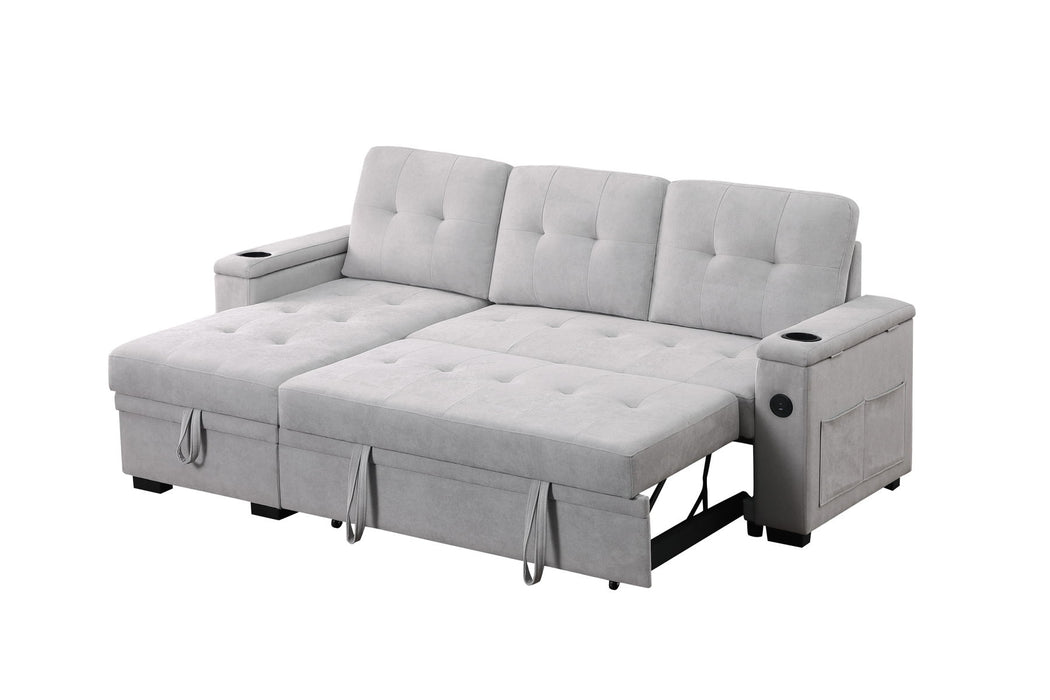 Ashlyn II - 84"W Woven Fabric Reversible Sleeper Sectional Sofa with Storage Chaise