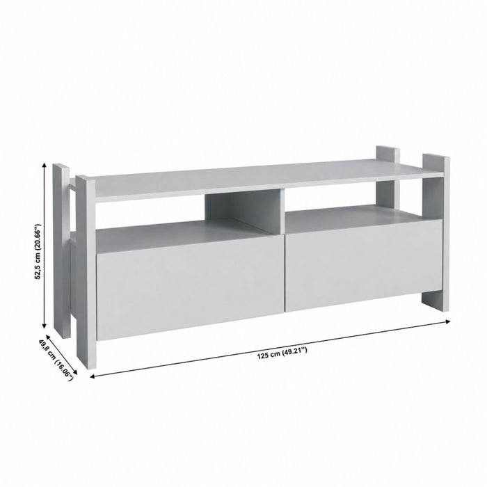 TV Stand For TVs Up To 55" With Open Shelves And 2 Drawers - White Home Essentials
