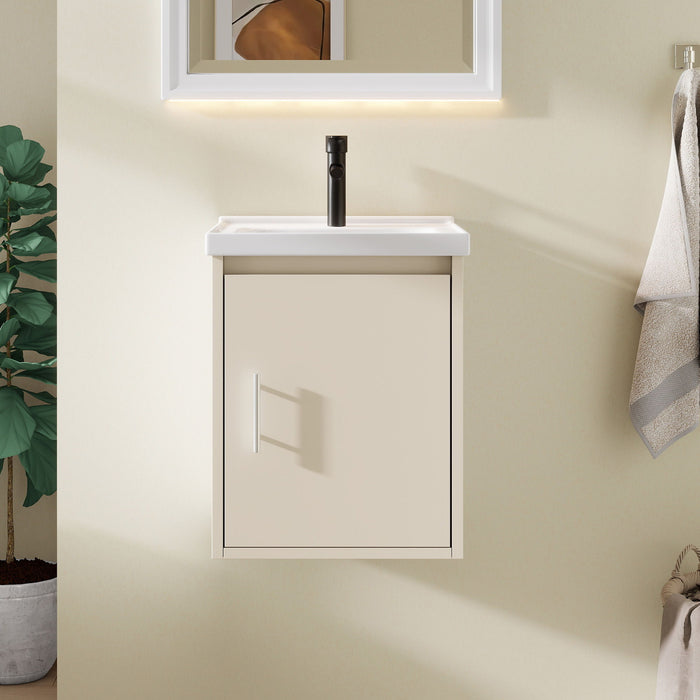 16" Floating Bathroom Vanity Combo, Wall Mounted Cabinet With Sink & Soft Close Doors For Small Bathrooms - Khaki Home Essentials