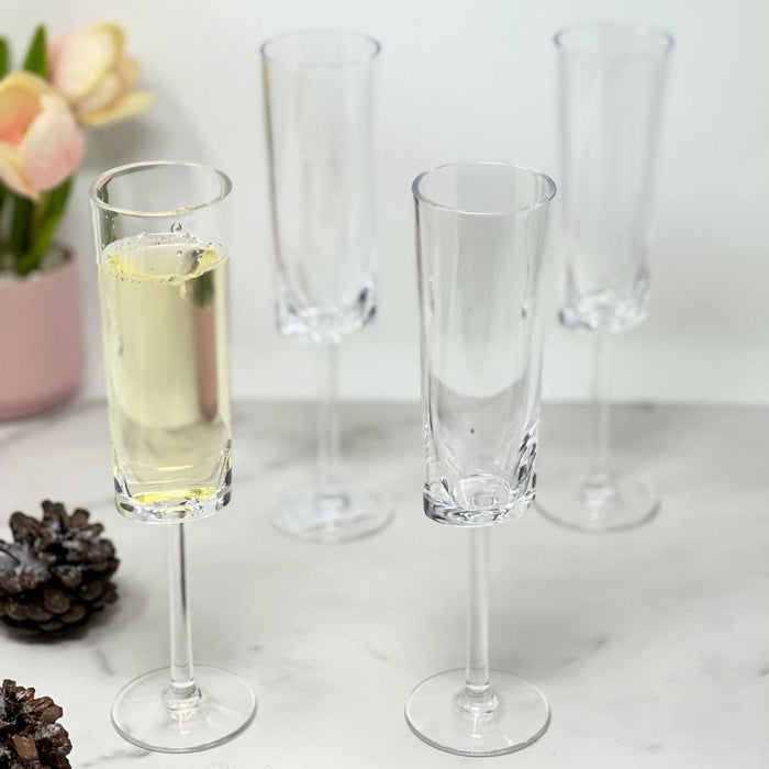 Oval Halo Unbreakable Plastic Champagne Flutes (Set of 4), Acrylic Wedding Mimosas Glasses, 4Oz - Clear