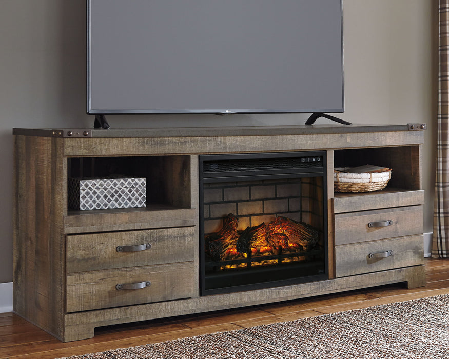 Trinell - 63" TV Stand With Glass/Stone Fireplace Insert - Brown Signature Design by Ashley®