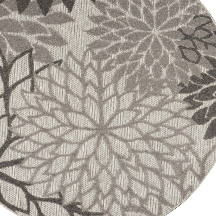 5' Round Round Floral Indoor / Outdoor Area Rug - Gray