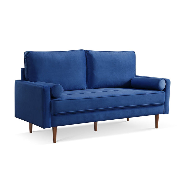 Velvet Sofa And Toss Pillows With Dark Brown Legs - Blue