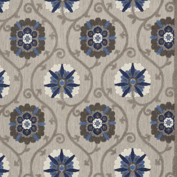 10' X 13' Floral Non Skid Indoor / Outdoor Area Rug - Gray / Blue