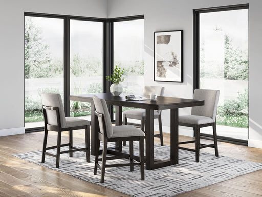 Neymorton - 5 Pc. - Rectangular Dining Room Counter Table, 4 Barstools - Dark Grayish Brown Signature Design by Ashley®