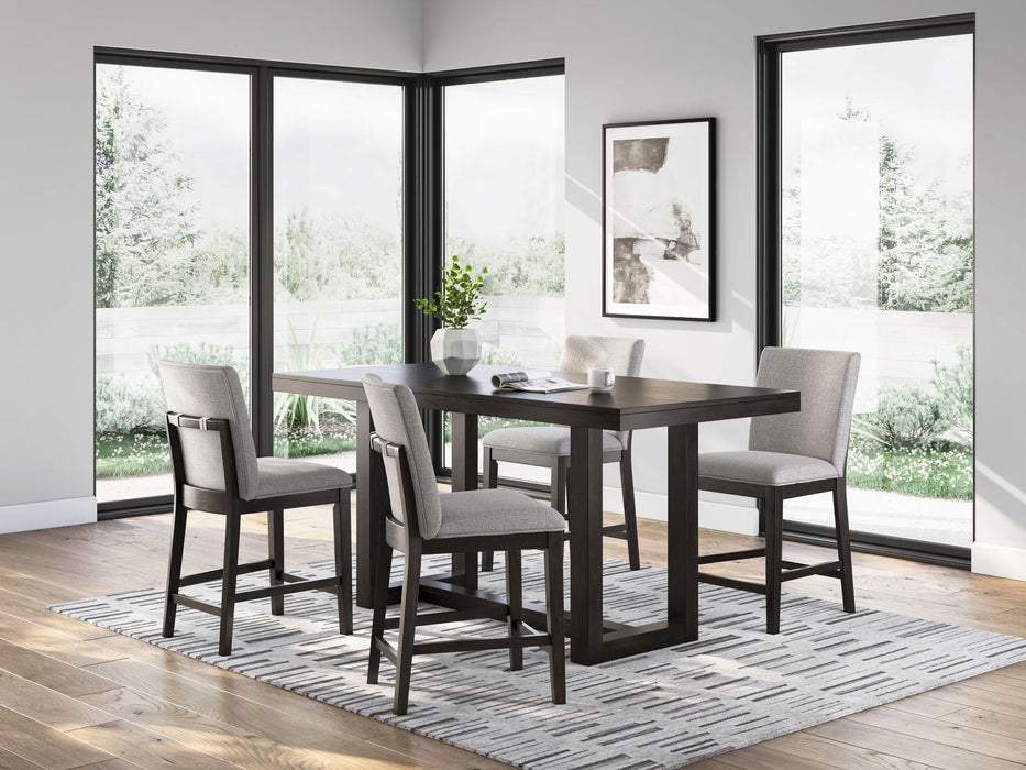Neymorton - 5 Pc. - Rectangular Dining Room Counter Table, 4 Barstools - Dark Grayish Brown Signature Design by Ashley®