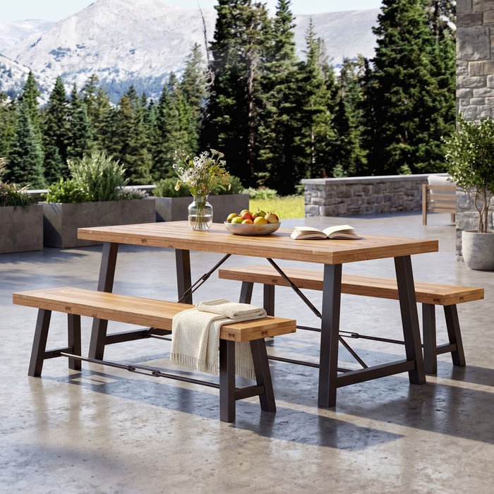 Catriona - 3 Piece Wood Outdoor Dining Set - Teak Noble House