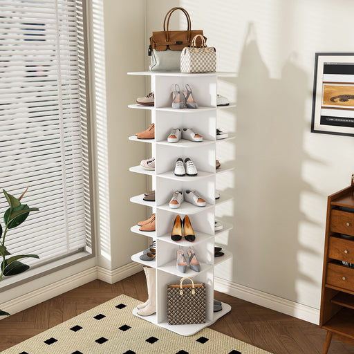 7 Tier Square Rotating Shoe Rack Tower With 360° Spinning Organizer - White Daily Nest