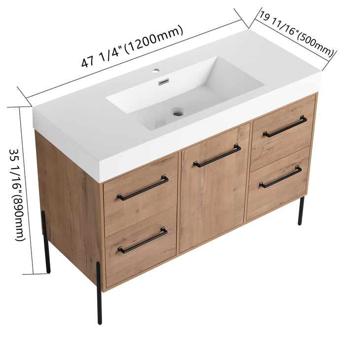 48" Freestanding Bathroom Vanity With Sink, Soft Close Cabinet Doors, 4 Drawers - Imitative Oak Home Essentials