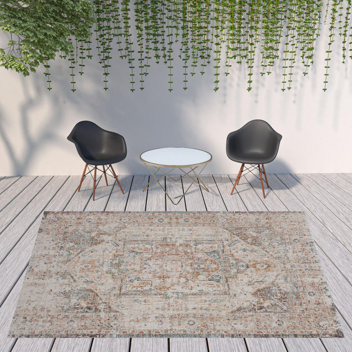 9' X 12' Abstract Stain Resistant Indoor / Outdoor Area Rug - Beige