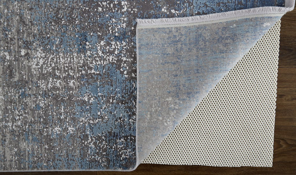 Abstract Power Loom Distressed Area Rug - Blue Gray And Silver