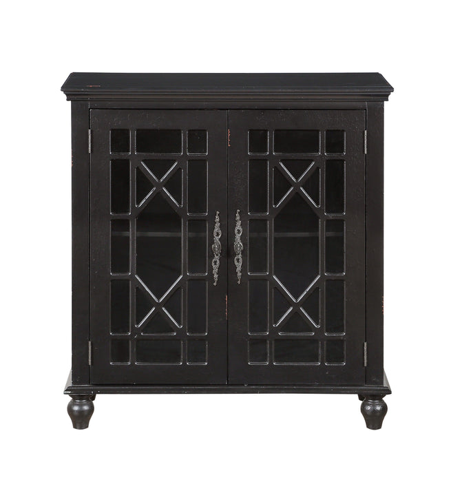 Antique Black Accent Chest 1 Piece Classic Storage Cabinet Shelves Glass Inlay Doors Wooden Traditional Design Furniture