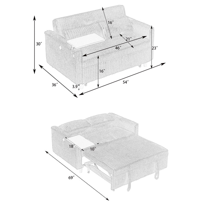 Pull Out Sofa With Movable Tabletop And USB Ports Home Essentials