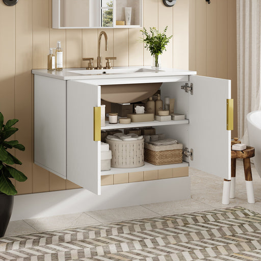 Bathroom Vanity With Sink, Rectangular Storage Cabinet With 2 Soft Closing Doors Hearth and Haven