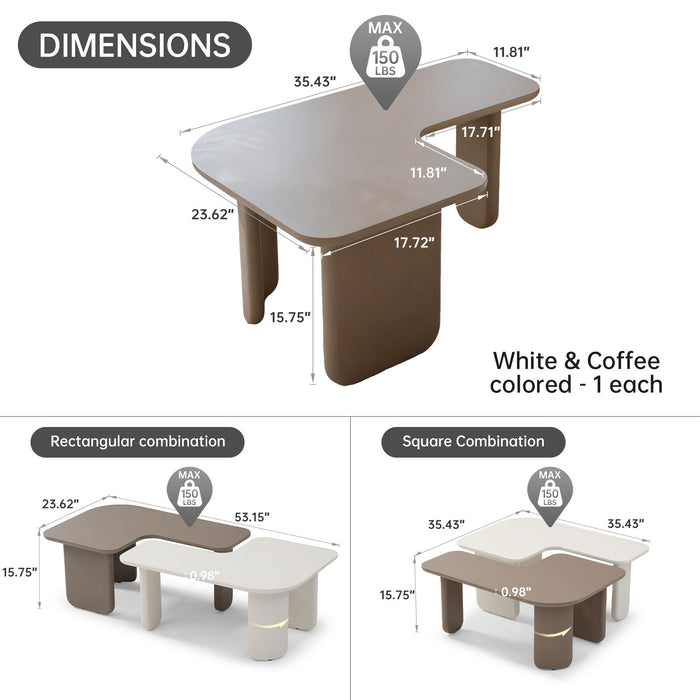 2 Pieces Modular Coffee Table Set, Free Combination - Khaki / White Home Essentials