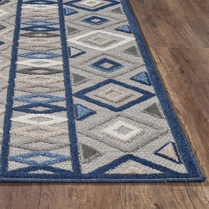 3' X 5' Abstract Stain Resistant Outdoor / Indoor Area Rug - Blue / Gray