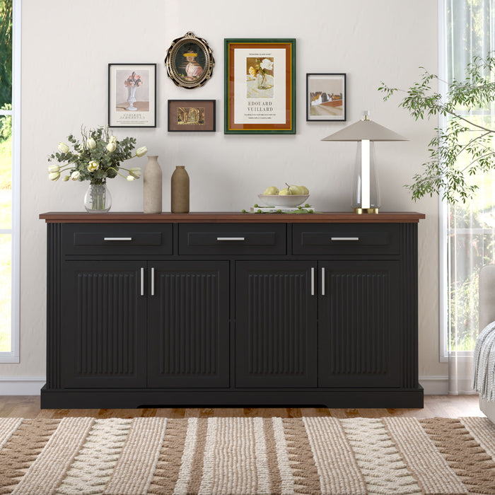 Fluted Sideboard Buffet Cabinet With 4 Doors And 3 Drawers Home Essentials