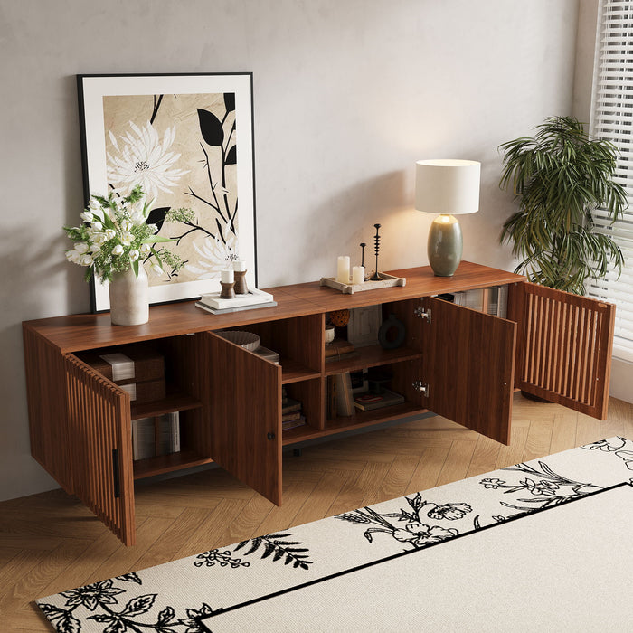 TV Stand, Media Console & Soft Closing Hinges, Adjustable Shelves, Slatted Doors - Walnut Hearth and Haven