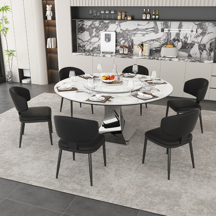Round Dining Table & 6 Chairs Set - Silver Home Essentials