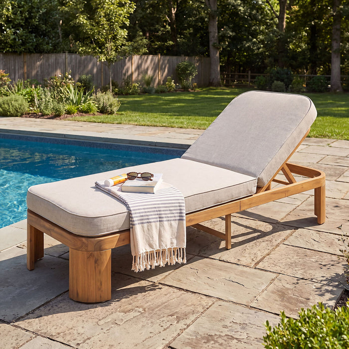 Outdoor Chaise Lounge With Cushion, 5 Position Adjustable Backrest Noble House